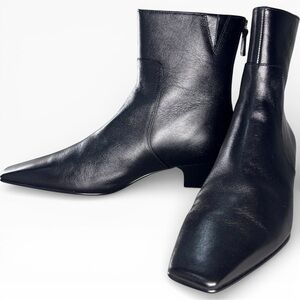 Madewell Laurel Bootie Leather Square Toe Kitten Heel Black Ankle Boot